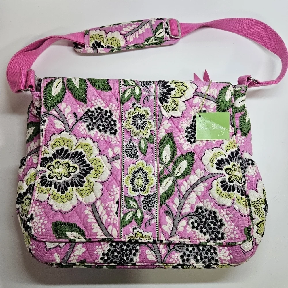 NEW Vera Bradley Priscilla Pink Floral Messenger Baby Bag